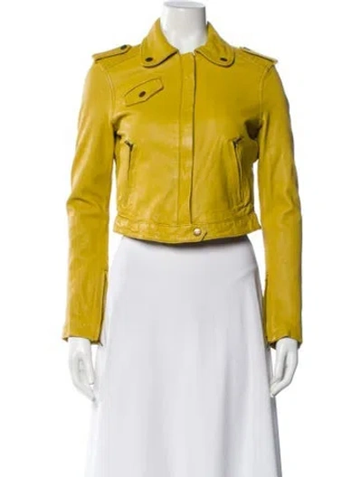 Pre-owned Current Elliott Lamb Leather Biker Jacket In Yellow