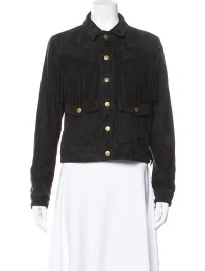 Pre-owned Current Elliott Lamb Leather Denim Jacket In Black