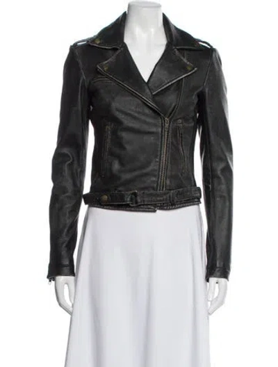 Pre-owned Current Elliott Leather Biker Jacket In Black