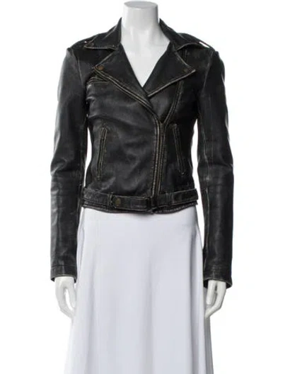 Pre-owned Current Elliott Leather Biker Jacket In White