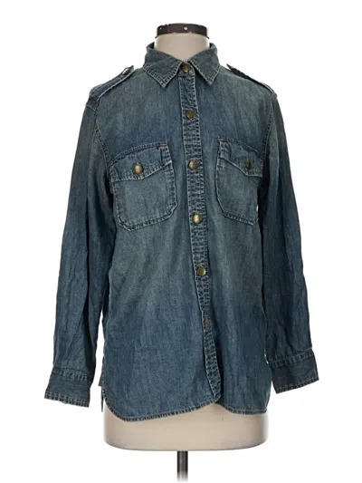 Pre-owned Current Elliott Long Sleeve Button Down Shirt In Blue