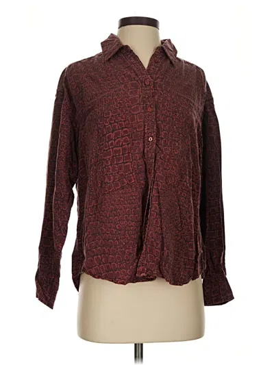 Pre-owned Current Elliott Long Sleeve Button Down Shirt In Burgundy