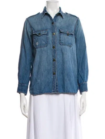 Pre-owned Current Elliott Long Sleeve Button-up Top In Blue