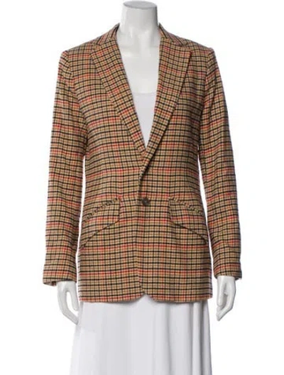 Pre-owned Current Elliott Plaid Print Blazer In Brown