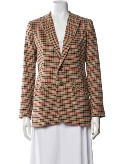 Pre-owned Current Elliott Plaid Print Blazer In Brown