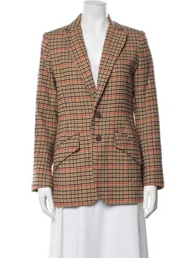 Pre-owned Current Elliott Plaid Print Blazer In Brown/neutrals
