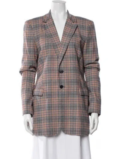 Pre-owned Current Elliott Plaid Print Blazer In White