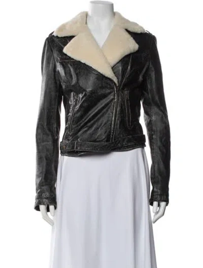 Pre-owned Current Elliott Shearling Biker Jacket In Black