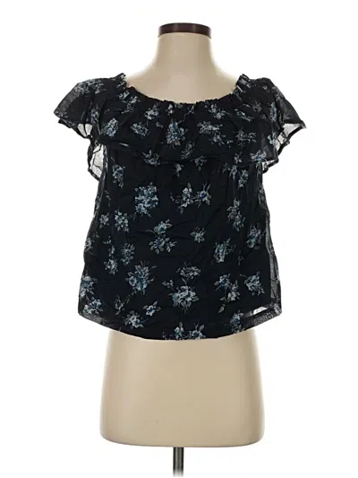 Pre-owned Current Elliott Short Sleeve Blouse In Black