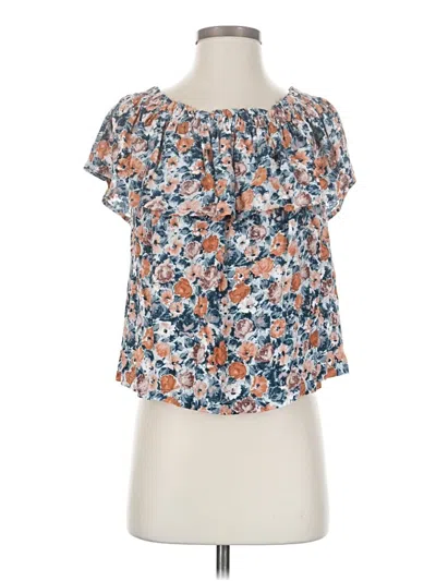 Pre-owned Current Elliott Short Sleeve Blouse In Blue