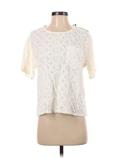 Pre-owned Current Elliott Short Sleeve Top Ivory Keyhole Neckline Tops In White