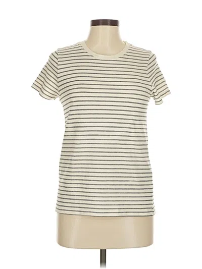 Pre-owned Current Elliott Short Sleeve Top Ivory Stripes Pattern Crew Neck Tops In White