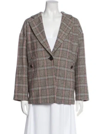 Pre-owned Current Elliott Tweed Plaid Print Blazer In Neutral