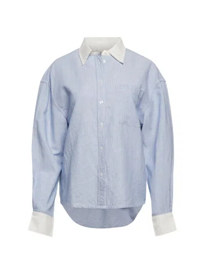 Current Elliott The Candid Striped Button-front Shirt In Blue Stripe