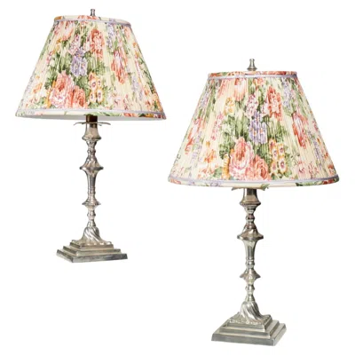 Pre-owned Currey And Co Pair Of Georgian Style Silverplate Candlestick Lamps By Currey & Company