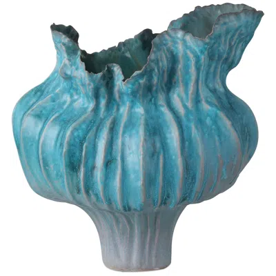 Currey & Company Flying Silk Vase In Blue