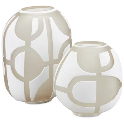 Currey & Company Set Of 2 Art Decortif Vases In White