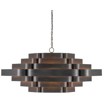 Currey & Company Bailey 48" Wide French Black And Gold Leaf Chandelier