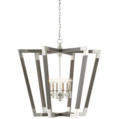 Currey & Company Bastian 37 1/4"w Chateau Gray Silver 6-light Foyer Pendant