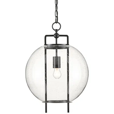 Currey & Company Breakspear 14" Wide Antique Black Seeded Glass Pendant Light