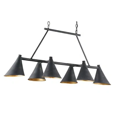 Currey & Company Culpepper 6 - Light Kitchen Island Linear Pendant In French Black,contemporary Gold Leaf