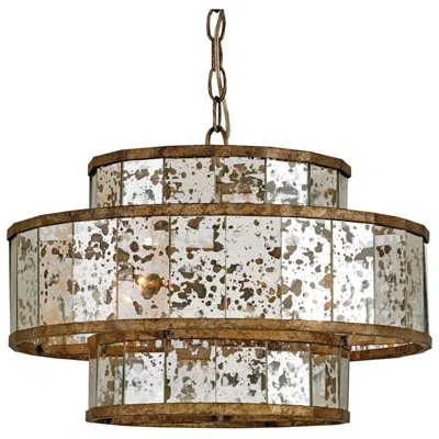Currey & Company Fantine 18"w Pyrite Bronze And Antique Glass Drum Chandelier