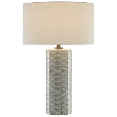 Currey & Company Fisch 25 1/4" Fish Pattern Gray Porcelain Lamp