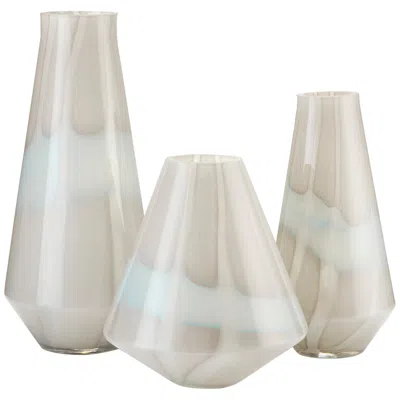 Currey & Company Floating Cloud Light Gray And White Glass Vases Set Of 3