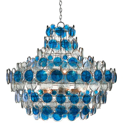 Currey & Company Galahad 43"w Silver Blue Glass Chandelier