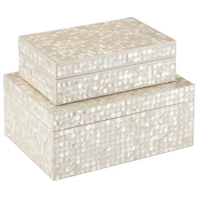 Currey & Company Set Of 2 Gerri Dot Mother-of-pearl Boxes In Brown