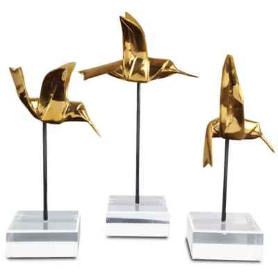 Currey & Company Set Of 3 Hummingbird Sculptures In Multi