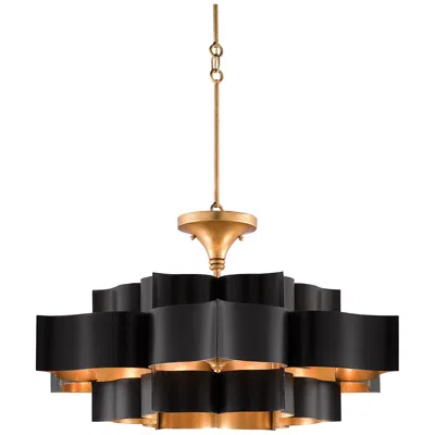 Currey & Company Currey And Company Grand Lotus 30" Gold Leaf Satin Black Chandelier