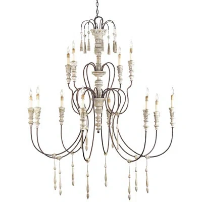 Currey & Company Hannah 12 - Light Candle Style Classic / Traditional Chandelier With Wood Accents In Stockholm White,rust