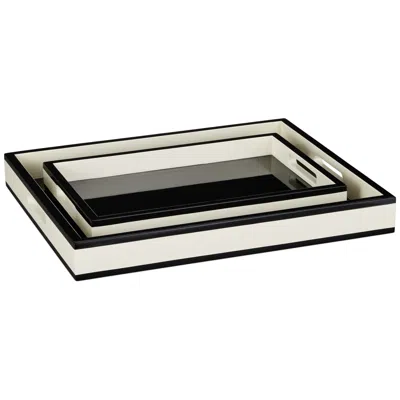 Currey & Company Set Of 2 Lacquer Rectangular Trays In Black