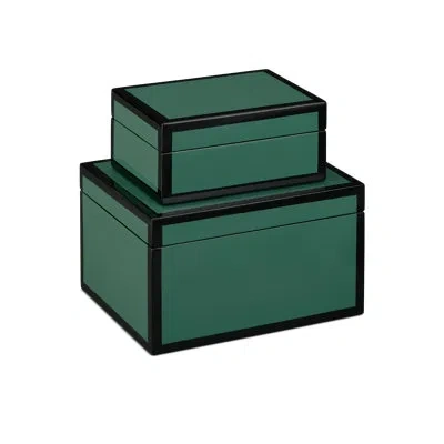Currey & Company Lacquer Box Set Of 2 In Green