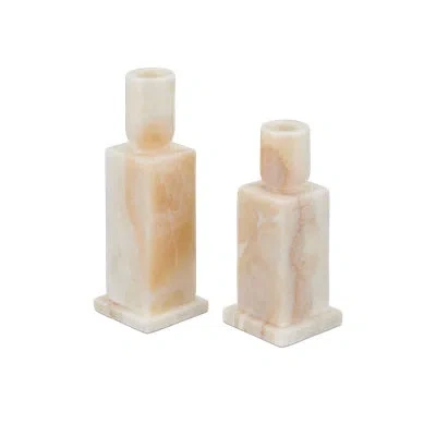 Currey & Company Lithos Candle Holder Set Of 2 In Ivory