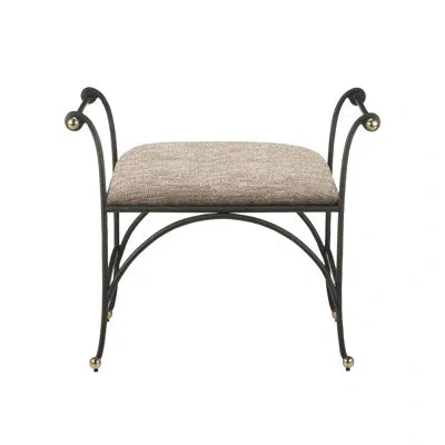 Currey & Company Mabel Polyurethane Upholstered Bench In Beige,antique Black,polished Brass