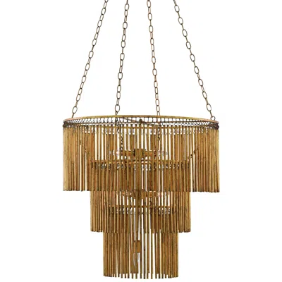 Currey & Company Mantra 30" Wide Gold Leaf 3-tier Chandelier