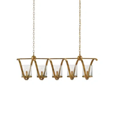 Currey & Company Maximus 5 - Light Kitchen Island Linear Pendant In Washed Gold Leaf