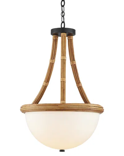 Currey & Company Morningside 17.75in Rattan 1-light Led Semi-flush Mount In Gold