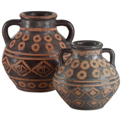 Currey & Company Set Of 2 Nought Vases In Brown