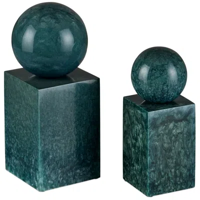 Currey & Company Nova Teal Object Set Of 2 In Blue