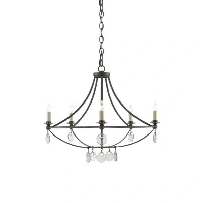 Currey & Company Novella 5 - Light Candle Style Empire Chandelier With Recycled Glass Accents In Multi