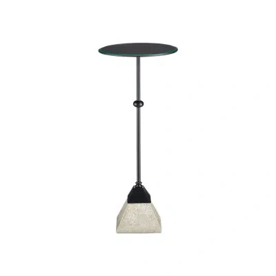 Currey & Company Parna Pedestal End Table In Satin Black,clear