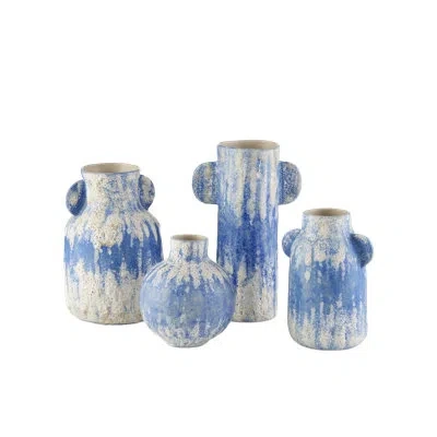 Currey & Company Paros 4 Pieces Handmade Ceramic Table Vase Set In Blue;white