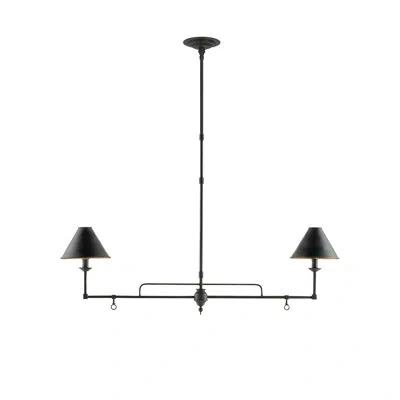 Currey & Company Prosperity 2 - Light Kitchen Island Cone Pendant In French Black,contemporary Gold Leaf Interior