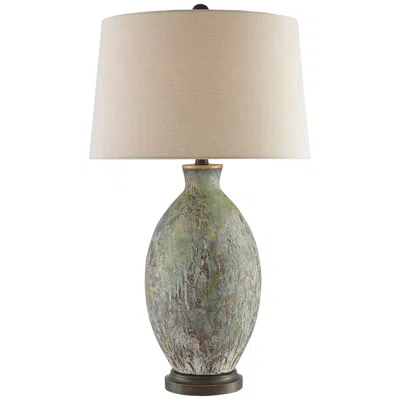 Currey & Company Remi 30" High Green Drip-bronze Ceramic Lamp