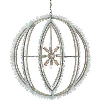 Currey & Company Saltwater 34" Silver Leaf Seaglass Orb Chandelier