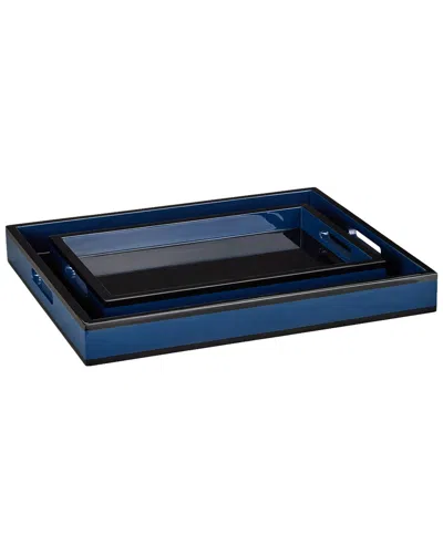 Currey & Company Set Of 2 Lacquer Rectangular Trays In Blue