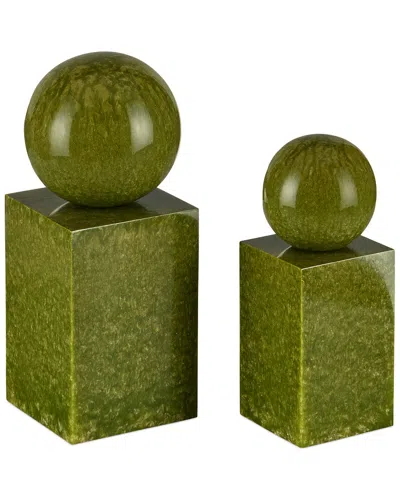 Currey & Company Set Of 2 Nova Decorative Objects In Green
